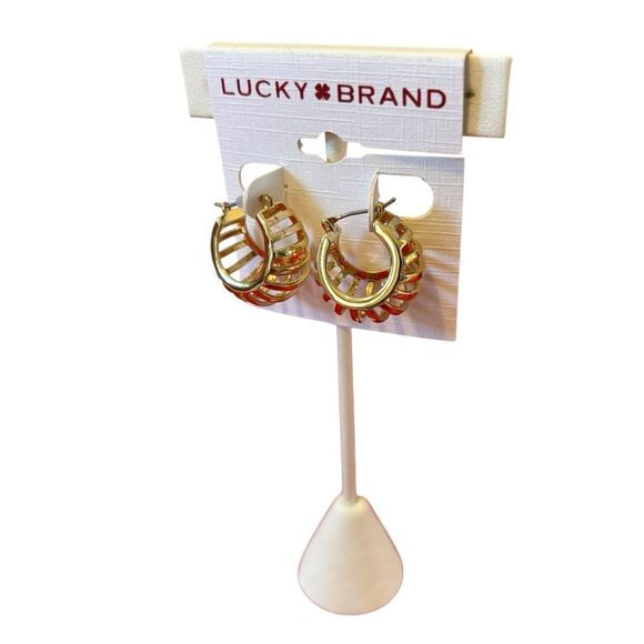 Lucky Brand Goldtone Cage Hoop Earrings. - Picture 3 of 6